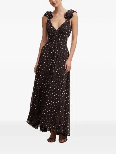 Ever New Selena Ruffle-shoulder Maxi Dress In Brown