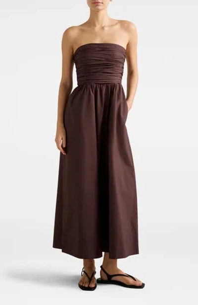 Ever New Siara Strapless Ruched Midi Dress In Brown