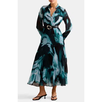 Ever New Skyla Abstract Print Long Sleeve Pleated Midi Dress In Animal Print