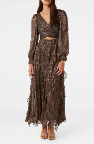 Ever New Spencer Long Sleeve Metallic Pliss Dress In Bronze Plisse |  ModeSens