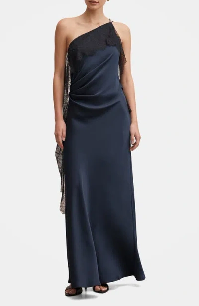 Ever New Sylvie Asymmetric Satin Gown In Navy