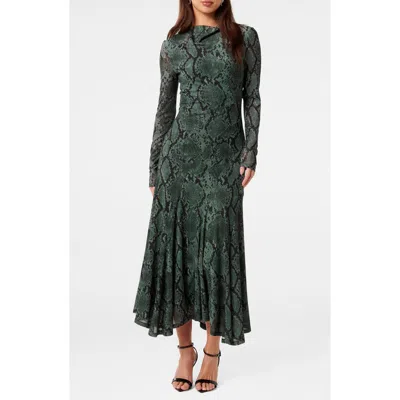 Ever New Tammy Asymmetrical Hem Midi Dress In Green Sepia Snake