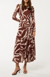 Ever New Tanny Long Sleeve Asymmetric Hem Mesh Midi Dress In Brown