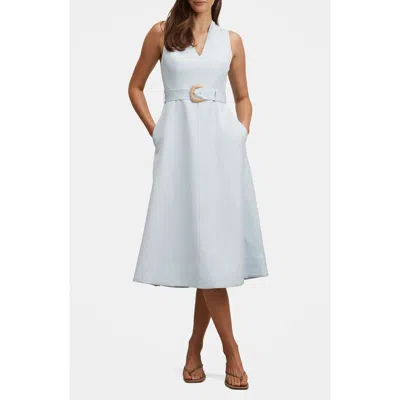 Ever New Vanessa Belted V-neck Linen Blend Midi Dress In Blue