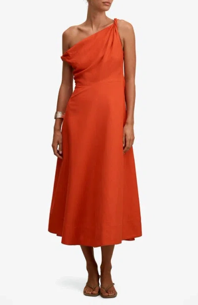 Ever New Vinetta One-shoulder Linen Blend Midi Dress In Orange