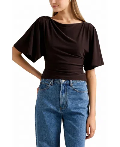 Ever New Women's Paige Flutter Sleeves Tie Back Top In Brown