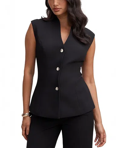 Ever New Women's Rosalie Waistcoat Short Utility V-neck Gold-tone Button Front Jacket In Black
