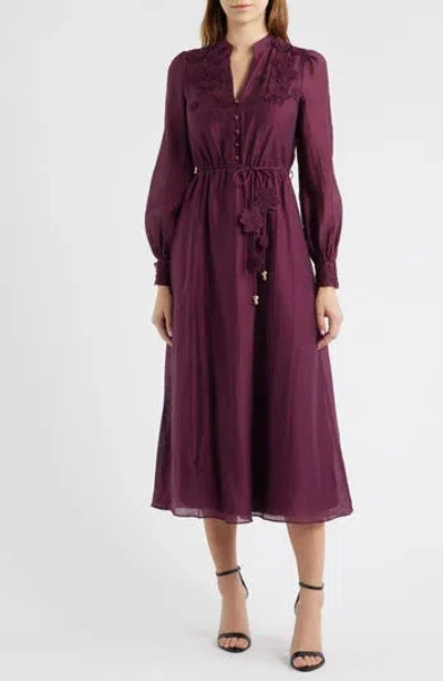 Ever New Yasmin Floral Appliqué Long Sleeve Midi Dress In Purple
