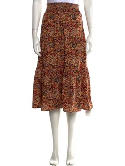 Pre-owned Ever Paisley Print Midi Length Skirt W/ Tags In Orange