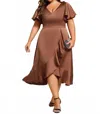 Ever-pretty Elegant Satin Midi Dress In Brown In Brown