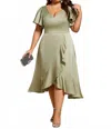 Ever-pretty Elegant Satin Midi Dress In Sage Green In Green