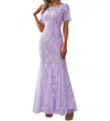 Ever-pretty Embroidered Sequin Mermaid Dress In Lilac In Blue