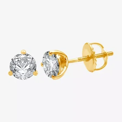 Ever Star (e-f / Si1-si2) 1 1/2 Ct. T.w. Lab Grown White Diamond 14k Gold 6.5mm Round Stud Earrings In Yellow