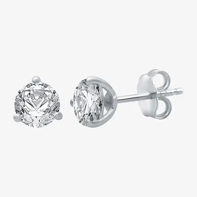 Ever Star (e-f / Si1-si2) 1 Ct. T.w. Lab Grown White Diamond 14k Gold 5.7mm Round Stud Earrings In Silver