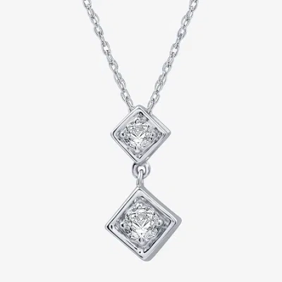 Ever Star (g / Si1-si2) Womens 1/6 Ct.t.w. Lab-grown Diamond Sterling Silver Square Pendant Necklace