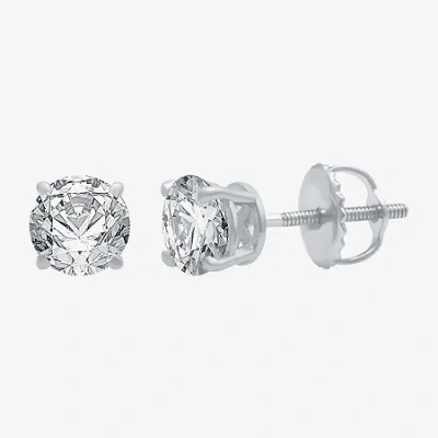 Ever Star (g / Vs2) 1 1/2 Ct. T.w. Lab Grown White Diamond 14k Gold 5.8mm Stud Earrings In Silver