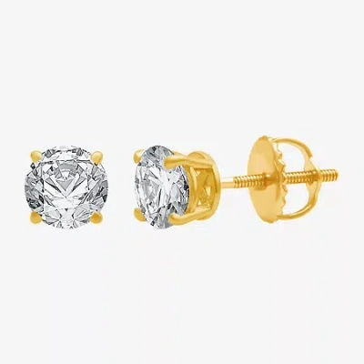 Ever Star (g / Vs2) 1 1/2 Ct. T.w. Lab Grown White Diamond 14k Gold 5.8mm Stud Earrings In Burgundy