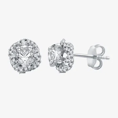 Ever Star (h-i / I1) 1 Ct. T.w. Lab Grown White Diamond 10k White Gold 7.9mm Round Cushion Stud Earrings In Silver