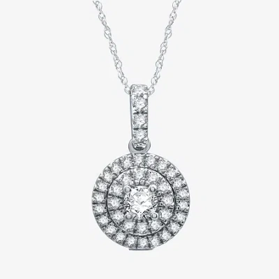 Ever Star (h-i / I1) Womens 1/2 Ct. T.w. Lab Grown White Diamond 10k White Gold Round 18 Inch Pendant Necklace In Silver