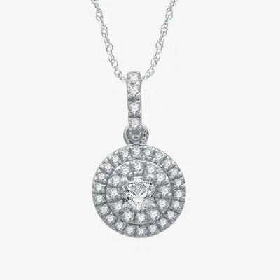 Ever Star (h-i / I1) Womens 1/4 Ct. T.w. Lab Grown White Diamond 10k White Gold Round 18 Inch Pendant Necklace In Metallic