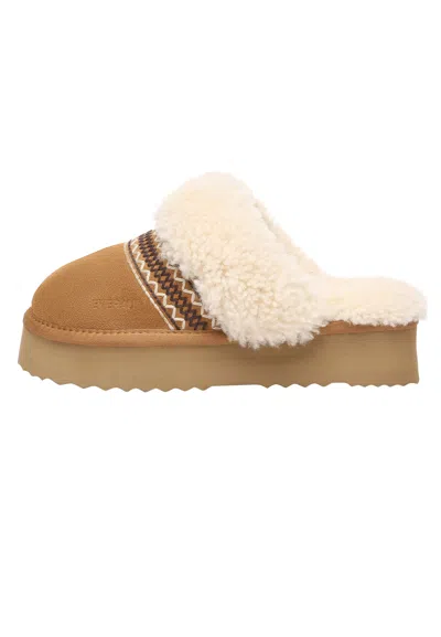 Everau Australia Women's Gold Crake Knitted Platform Slippers In Chestnut In Brown