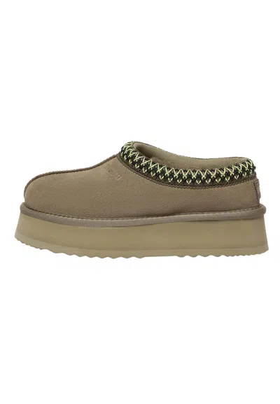 Everau Australia Women's Green Wonga Leather Slippers In Olive In Brown