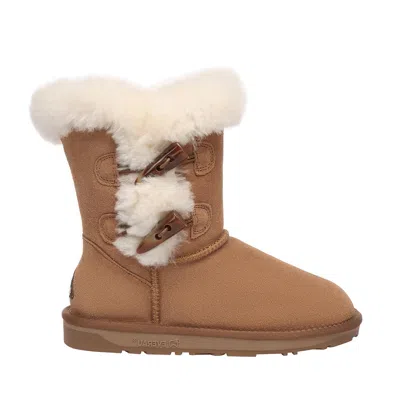 Everau Australia Women Stork Horn Toggle Button Short Boots In Pink