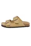 Everau Australia Women's Yellow Mallard Leather Twin Buckle Sandals In Camel In Brown