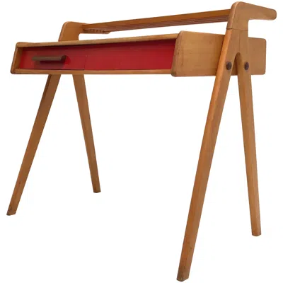 Pre-owned Everest Dutch Mid-century Modern Solid Birch Vanity Desk By  Furniture, 1950s In Brown