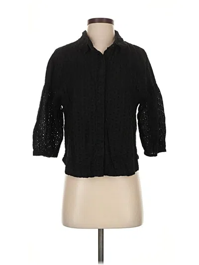 Pre-owned Evereve 3/4 Sleeve Button Down Shirt In Black