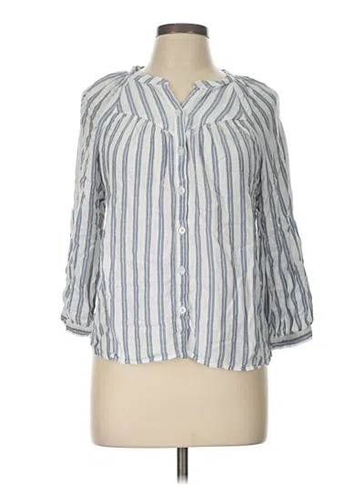 Pre-owned Evereve 3/4 Sleeve Button Down Shirt In Blue