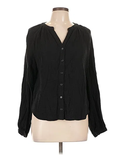 Pre-owned Evereve Long Sleeve Blouse In Black