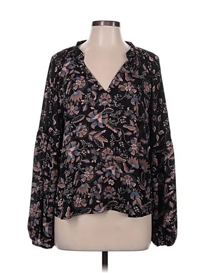 Pre-owned Evereve Long Sleeve Blouse In Black