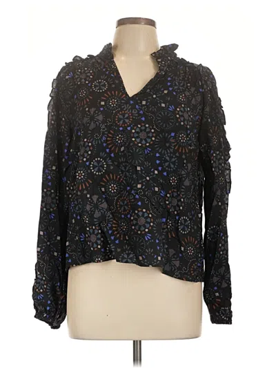Pre-owned Evereve Long Sleeve Blouse In Black