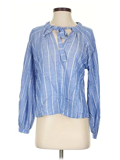 Pre-owned Evereve Long Sleeve Blouse In Blue