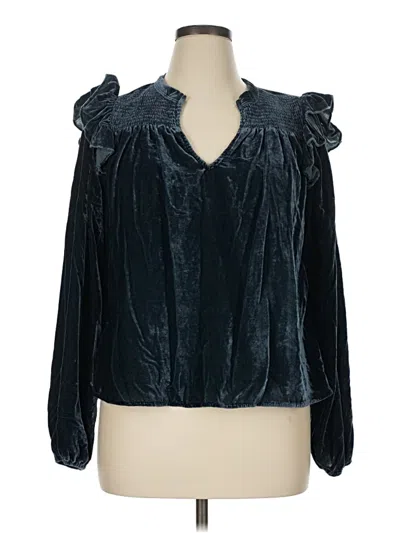 Pre-owned Evereve Long Sleeve Blouse In Blue