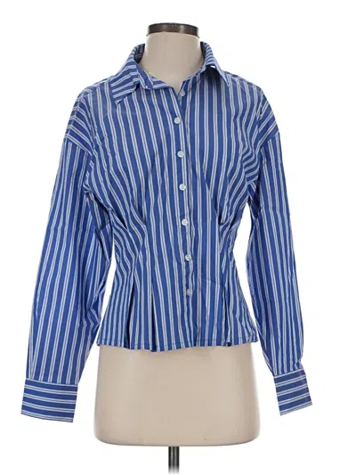 Pre-owned Evereve Long Sleeve Blouse In Blue