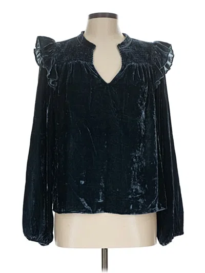 Pre-owned Evereve Long Sleeve Blouse In Blue