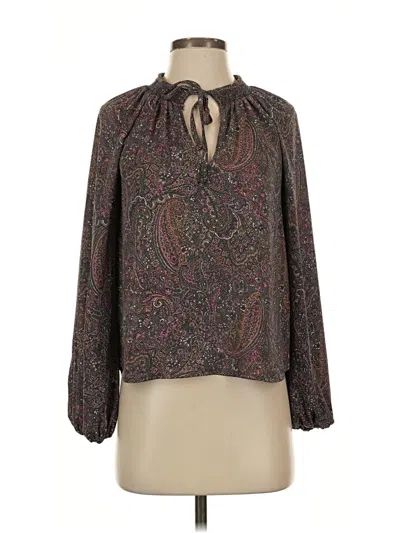 Pre-owned Evereve Long Sleeve Blouse In Brown