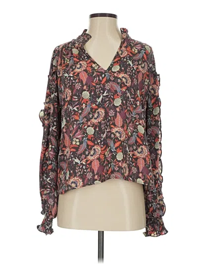 Pre-owned Evereve Long Sleeve Blouse In Brown