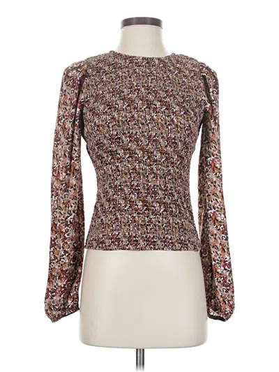 Pre-owned Evereve Long Sleeve Blouse In Brown