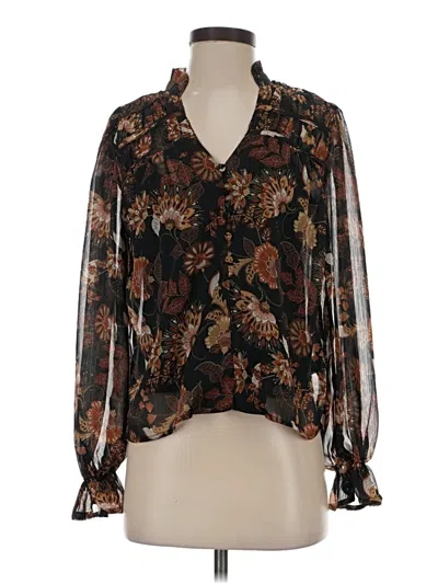 Pre-owned Evereve Long Sleeve Blouse In Brown