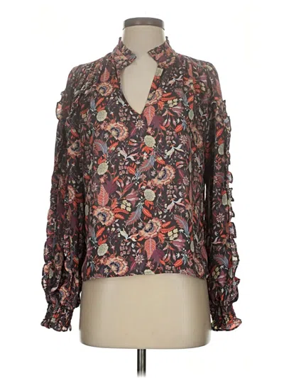Pre-owned Evereve Long Sleeve Blouse In Brown