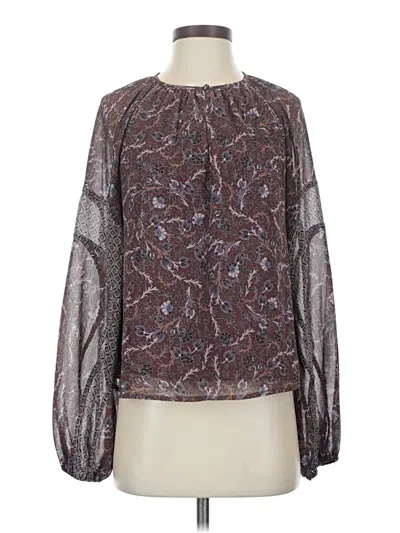 Pre-owned Evereve Long Sleeve Blouse In Brown