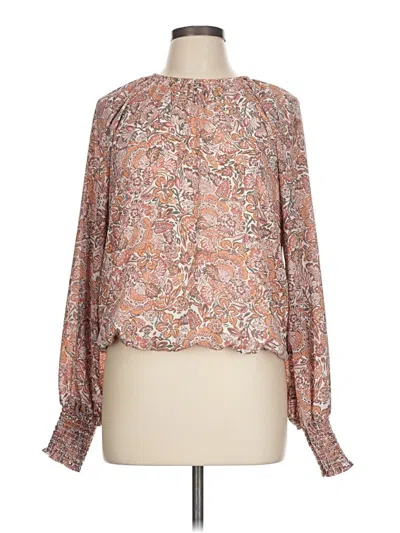 Pre-owned Evereve Long Sleeve Blouse In Brown