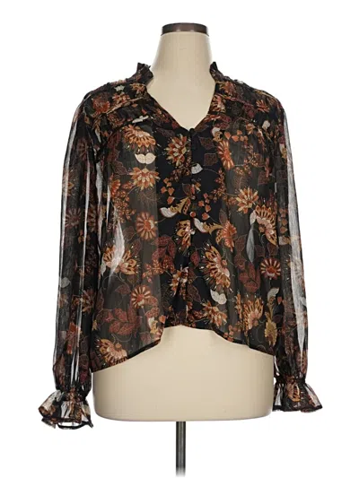 Pre-owned Evereve Long Sleeve Blouse In Brown