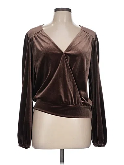 Pre-owned Evereve Long Sleeve Blouse In Brown
