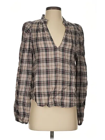 Pre-owned Evereve Long Sleeve Blouse In Brown