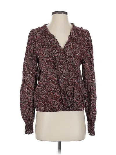 Pre-owned Evereve Long Sleeve Blouse In Burgundy