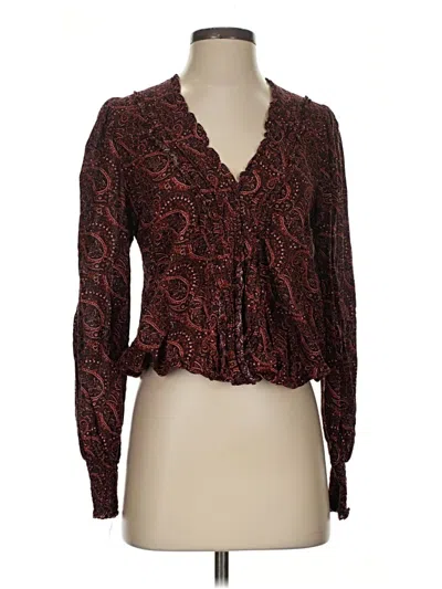 Pre-owned Evereve Long Sleeve Blouse In Burgundy